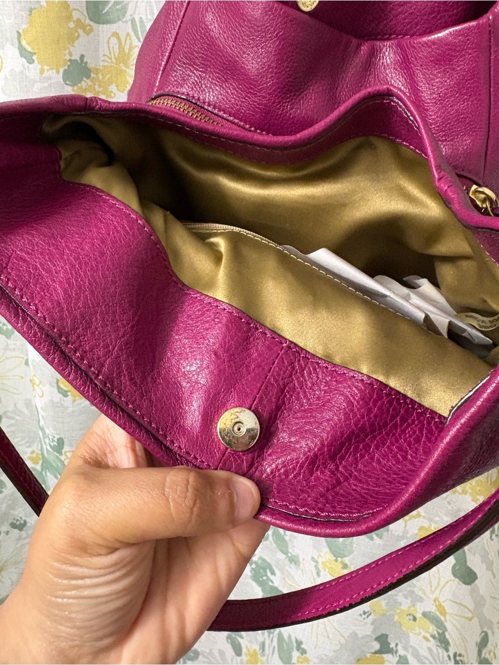 COACH Madison Phoebe Tumbled Hot Pink Leather 3 Section Shoulder Bag VINTAGE - Picture 5 of 15